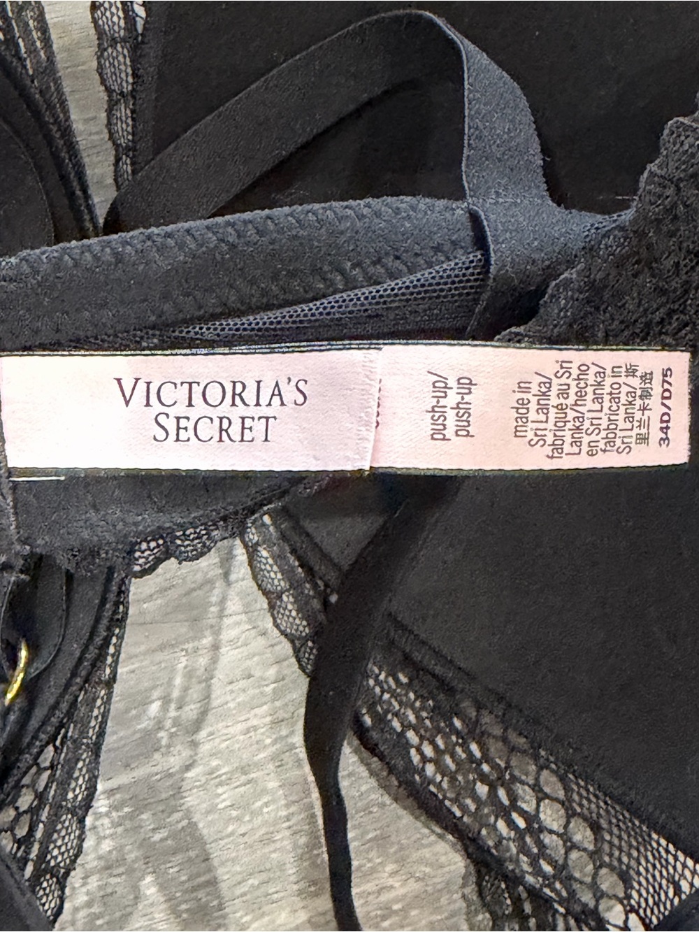 Victoria's Secret Black Lace Mesh Push-Up Bra 34D Gold Hardware - Picture 4 of 7